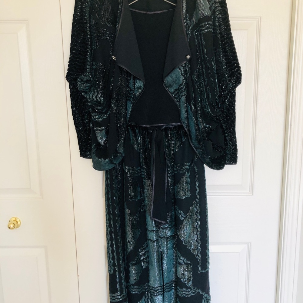 Beautiful 3-piece evening outfit, 80s Janice Wainwright (UK), silk mix fabric